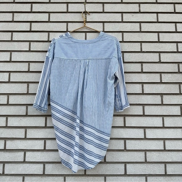 Anthropologie Holding Horses Mimi Pieced Wrap Tunic Blue White Stripe - Picture 7 of 13